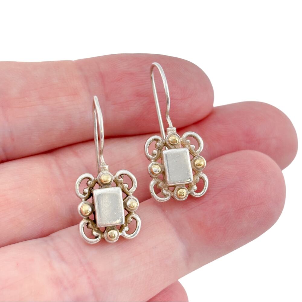 Vintage Sterling Silver 925 Rectangular Scroll Frame Drop Earrings